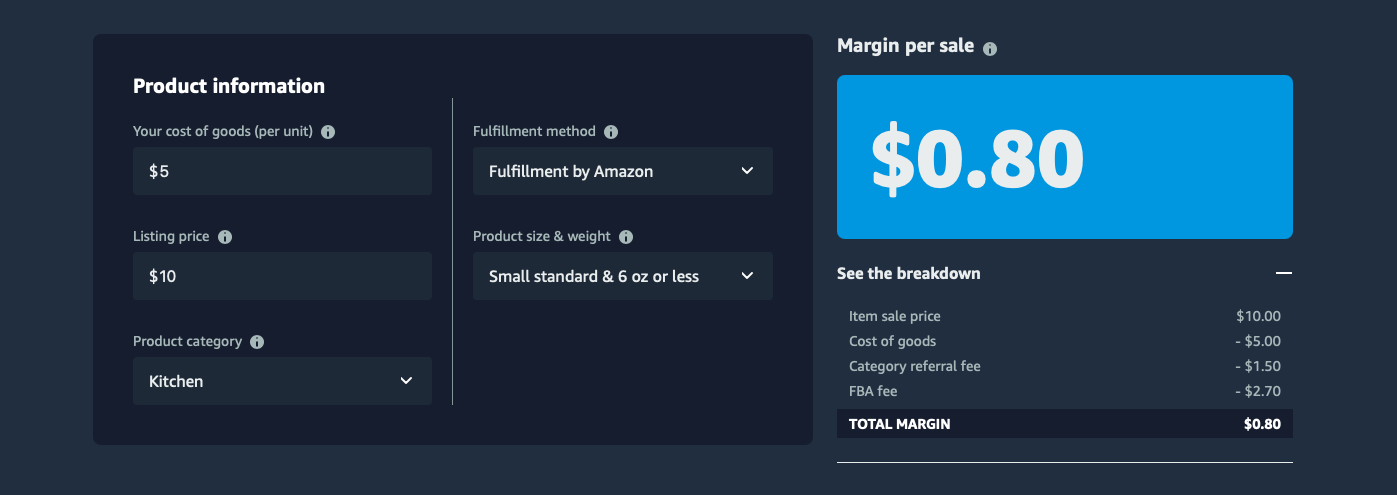 How to estimate Amazon sales margin using a calculator?