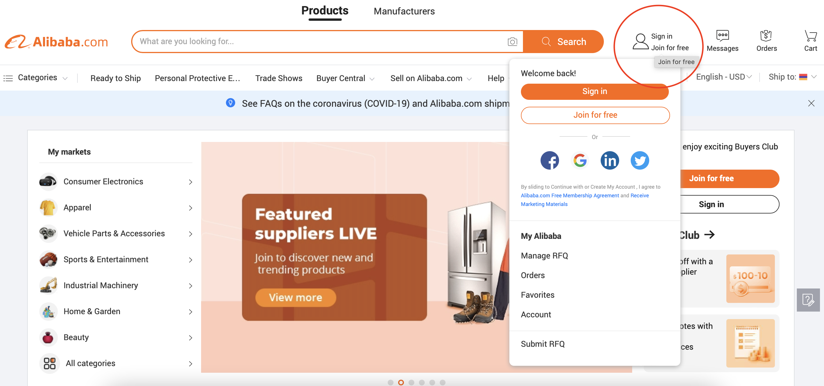 Create free Alibaba account and buy products for Amazon